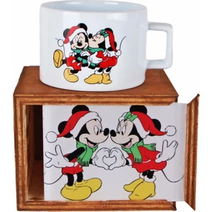 Mickey Mouse Minnie Mouse Yılbaşı Doğal Ahşap Kutulu Kupa