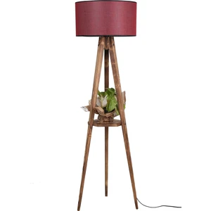 Sehbalı Tripod Yanık Lambader Silindir Hasır Bordo Abajurlu