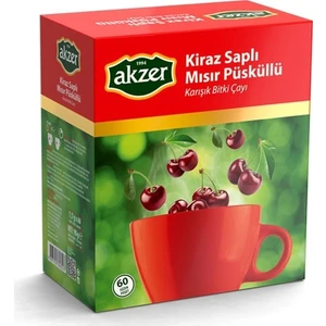 3 Adet Akzer Kiraz Saplı Mısır Püsküllü Karışık Bitki Çayı 180 Süzen Poşet