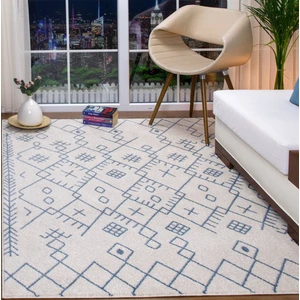Galaksi Home  Modern Halı Geometrik Desenli Halı Yolluk 120 x 180 cm F032A Krem Mavi