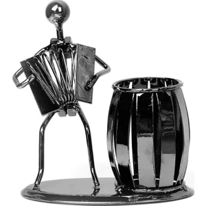 Dekoratif Akordeon Çalan Adam Metal Kalemlik Masa Süsü