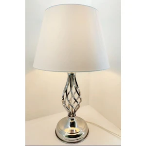 Gümüş Gri Rustik Burgulu Taşlı Metal Ayaklı  30'luk Beyaz  Şapkalı   Abajur Masa Lambası