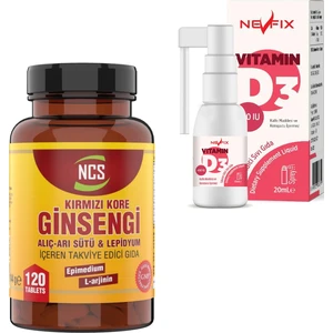 Kırmızı Kore Ginseng 120 Tablet Nevfix Vitamin D3 400 Iu Sprey 20 ml