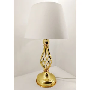 Gold Altın Renk Burgulu Toplu Metal Ayaklı  30'luk Beyaz  Şapkalı   Abajur Masa Lambası