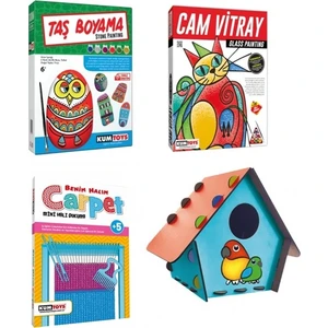 Taş Boyama - Cam Vitray - Halı Dokuma - Kuş Evi 4'lü Set