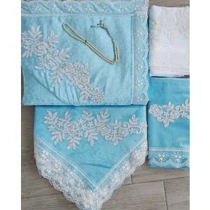 Lamazi Home Lamazihome 5 Parça Turkuaz Seccade Seti Bohça Çeyiz Nişan Gelin Seccade Takımı