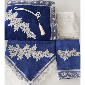 Lamazi Home Lamazihome 5 Parça Lacivert Seccade Seti Bohça Çeyiz Nişan Gelin Seccade Takımı
