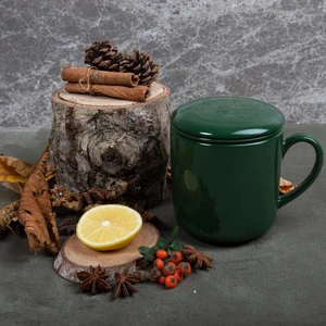 GÜRAL PORSELEN 3 PARÇA BONE SÜZGEÇLİ BİTKİ ÇAYI BARDAĞI - YEŞİL