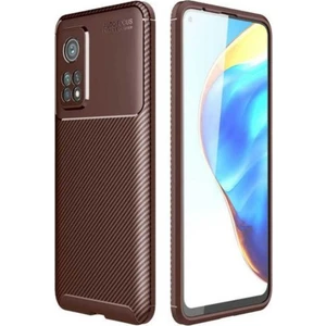 Case 4U Xiaomi Mi 10T Pro Kılıf Rugged Armor Karbon Desenli Lüx Negro Silikon Arka Kapak Kahverengi