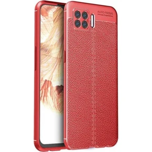 Case 4U Oppo A73 Kılıf Rugan Armor Deri Görünümlü Yüksek Kalite Silikon Niss Kırmızı