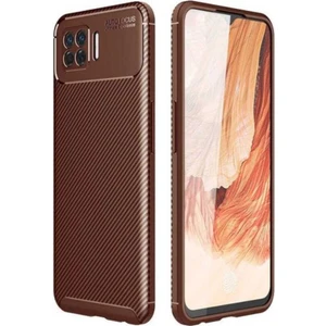 Case 4U Oppo A73 Kılıf Rugged Armor Karbon Desenli Lüx Negro Silikon Arka Kapak Kahverengi