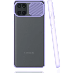 noktaks - Samsung Galaxy A81 (Note 10 Lite) - Kılıf Slayt Sürgülü Arkası Buzlu Lensi Kapak - Lila - T15441