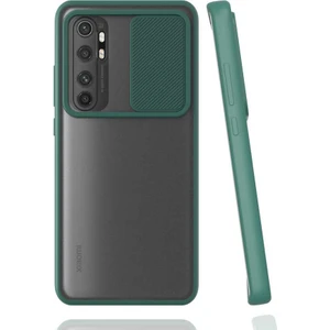 noktaks - Xiaomi Mi Note 10 Lite - Kılıf Slayt Sürgülü Arkası Buzlu Lensi Kapak - Koyu Yeşil - T15452
