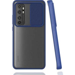 noktaks - Xiaomi Mi Note 10 Lite - Kılıf Slayt Sürgülü Arkası Buzlu Lensi Kapak - Lacivert - T15452