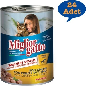 Miglior Gatto Tavuklu ve Hindi Etli Konserve Yetişkin Kedi Maması 405 gr 24 Adet