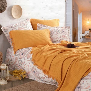 İyi Geceler İstanbul Boho Chic Çift Kişilik Püsküllü Battaniyeli Nevresim Seti - Hardal