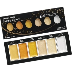 Kuretake Gansai Tambi Starry Colors Yaldızlı Tablet Sulu Boya Seti 6 Renk
