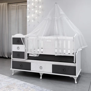 Garaj Home Elfin Gri 60X120 Uzayan Asansörlü Lüks Uyku Setli Beşik Kombini