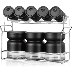 12289 Standlı 8 Parça Cam Baharat Takımı Siyah