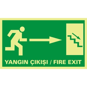 İzmir Serigrafi Fotolümen Yangın Çıkış / Fıre Exıt (Sağ Aşağı Merdiven) 2.6 mm PVC Uyarı Levhası 15 x 30 cm