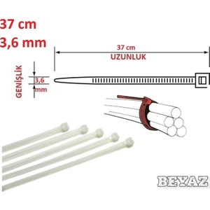 37CM x 3,6mm Plastik Cırt Kelepçe ( Kablo Bağı ) Saydam-Beyaz