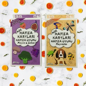 Mini Hafıza Kartları Oyunu 2'li Hayvanlar ve Meyve & Sebze Türkçe ve İngilizce Kelimeler