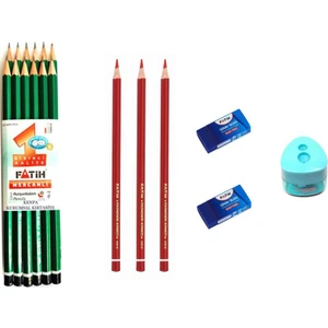 Kurşun Kalem 12'li + Kırmızı Kalem 3'lü + Silgi 2 'li + Kalemtıraş