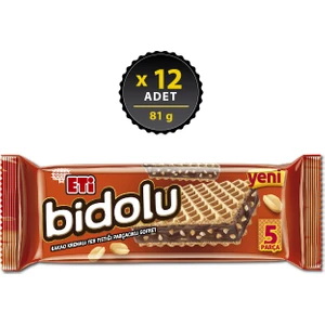 Bidolu Kakao Kremalı Yer Fıstığı Parçacıklı Gofret 81 g x 12 Adet