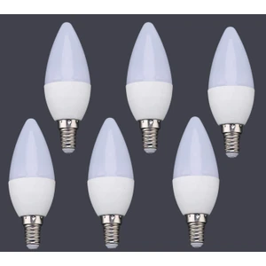 5-7 W E14 Ince Duy Beyaz Işık Mum Buji Led Ampul 6'lı