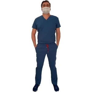 Emel Tekstil Likralı Üniforma Doktor Hemşire Asistan Personel V Yakalı Takım