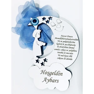 Esse Tasarım Ahşap Veya Pleksi Nazardualı Aydede ve Erkek Bebek Figürlü Magnet