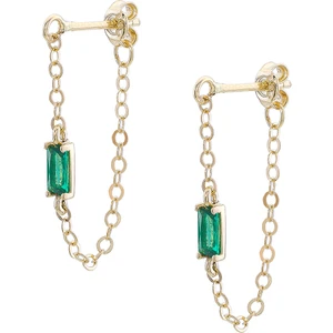 Gençtaş Kuyumculuk 14 Ayar Altın Yeşil Baget Taşlı Sallantılı Kadın Küpe