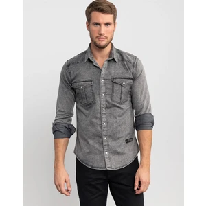 Slim Fit %100 Pamuk Çift Cepli Denim Gömlek