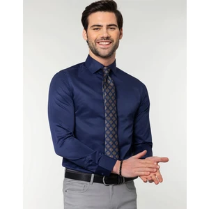 Slim Fit Düz Lacivert Erkek Gömlek