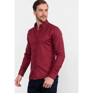 Slim Fit Düz bordo Erkek Gömlek