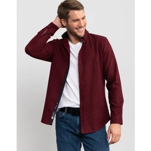 Slim Fit Kışlık Baskılı Bordo Gömlek
