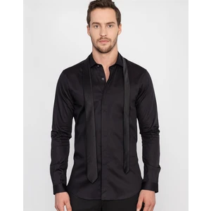 Slim Fit Likralı Siyah Erkek Gömlek