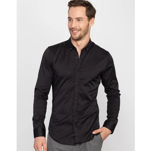 Süper Slim Fit Likralı Siyah Erkek Gömlek