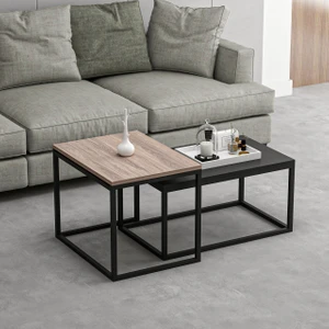 Leka Metal Ayaklı Modern Orta Sehpa - Kaman/Siyah