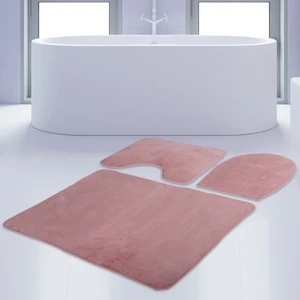 Bonny Home 3'lü Unicolor Pembe Kaymaz Taban Banyo Paspası & Halısı Seti