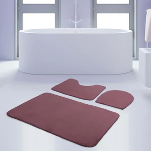 Bonny Home 3'lü Unicolor Mürdüm Kaymaz Taban Banyo Paspası & Halısı Seti