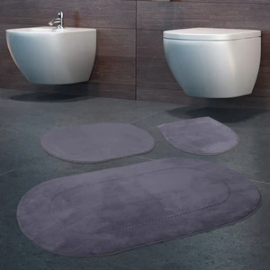 Bonny Home 3'lü Rixos Gri Kaymaz Taban Banyo Paspası & Halısı Seti