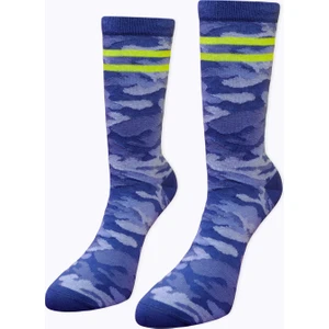 Socks Academy Sarı Çizgili Kamuflaj Desenli Mavi Çorap