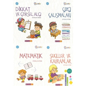 Etkinlik Kitapları Seti  +48 Ay 4 Yaş ve Üzeri 4 Kitap (Dikkat ve Görsel Algı+Çizgi Çalışmaları+Matematik+Şekiller ve Kavramlar)