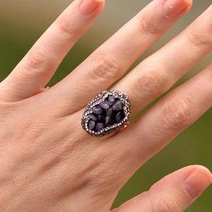 Taş Sandığı Ametist Taşı Yüzük - Ayarlamalı