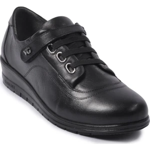 7666 Siyah Kadın Hakiki Deri Günlük Ayakkabı