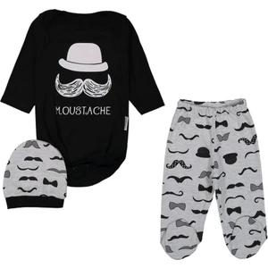 Bıyıklı 3 - 6 Ay Çıtçıtlı Body 3'lü Bebek Takım