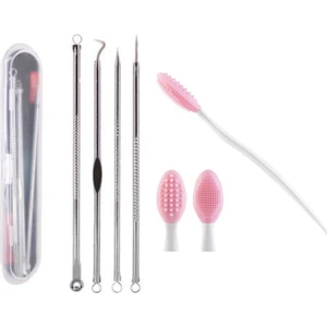 Lusso Cosmetic 4lü Komedon Paslanmaz Siyah Nokta ve Temizleyici + Siyah Nokta Temizleyici Dudak Peeling Fırça