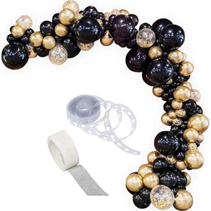 Parti Furyası Siyah Gold Konfetili Balon Zincir Set