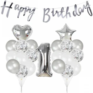Parti Furyası 1 Yaş Gümüş Happy Bırthday balon Seti